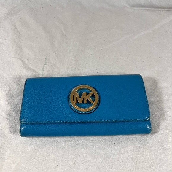AUTHENTIC MK - MICHAEL KORS GENUINE LEATHER Aqua Blue SHOULDER BAG with WALLET - Picture 12 of 16